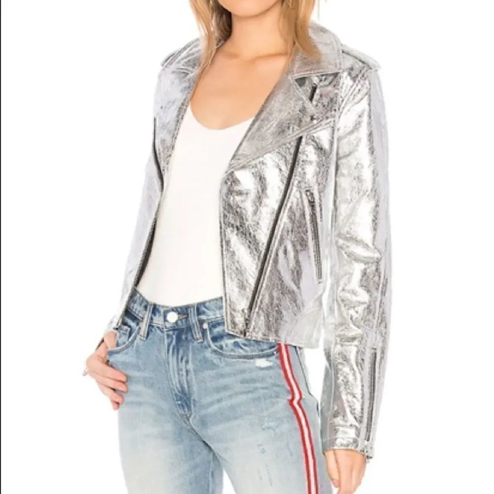 BLANKNYC Crystalized Moto Jacket in Silver Sz Sm